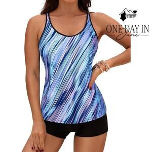 Yonique Plus Size Boyshort Strappy Back Tankini Swimsuit Size 20W